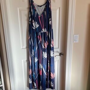 Loveu.Dear Striped Sleeveless Jumpsuit in Navy and Pink 1X Plus